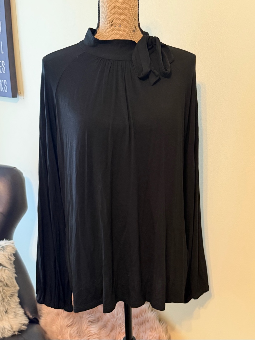 Ralph Lauren Black Long-Sleeve Tie-Neck Blouse